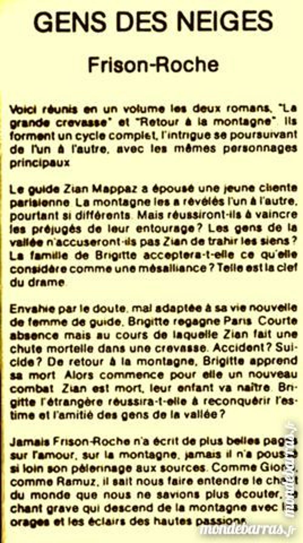 FRISON ROCHE - gens des neiges / prixportcompris Livres et BD
