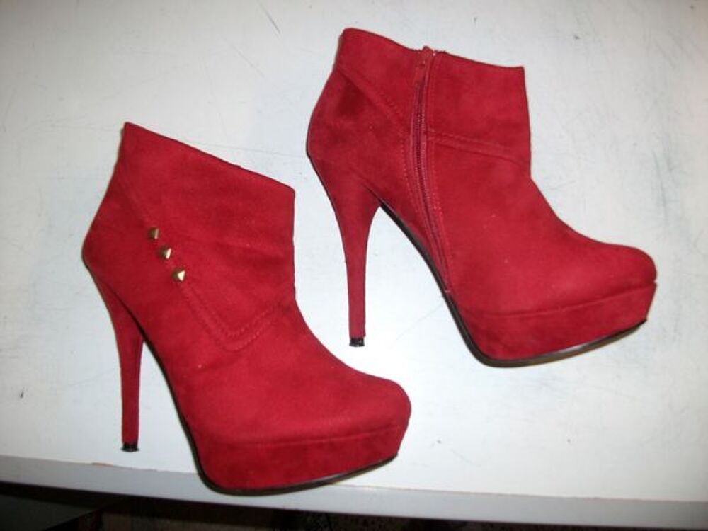 Bottines Rouge Vermillon talons 13 cm pt 39 &agrave; 12 € Chaussures