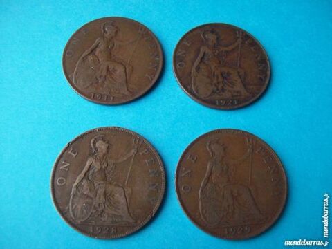 4 PIECES ANGLETERRE ONE PENNY 1911 - 1921 - 1928 - 3 Wattignies (59)