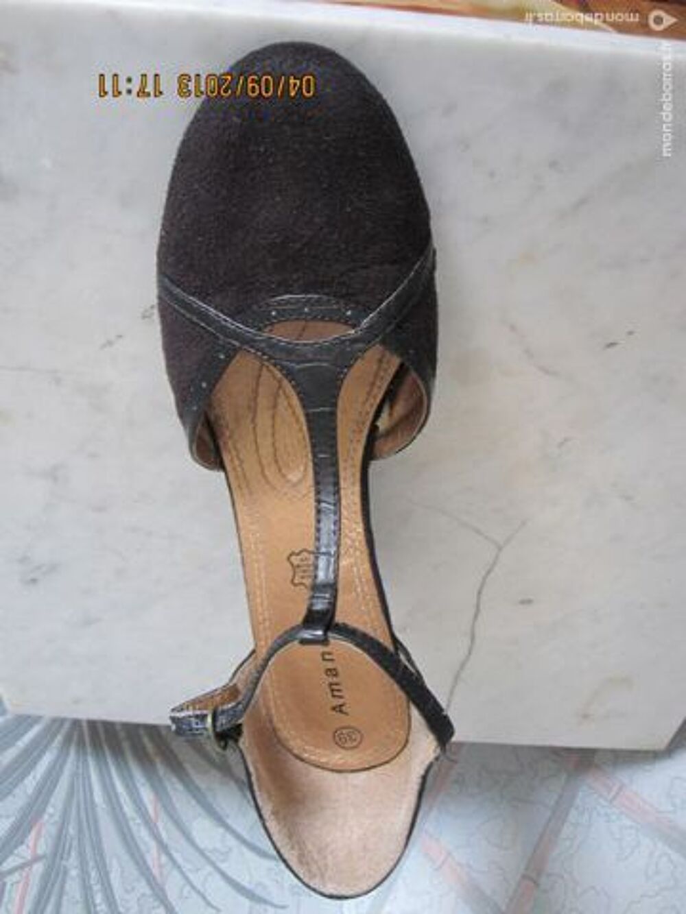 Escarpins sandales a talon cuir et daim noir t39 Chaussures