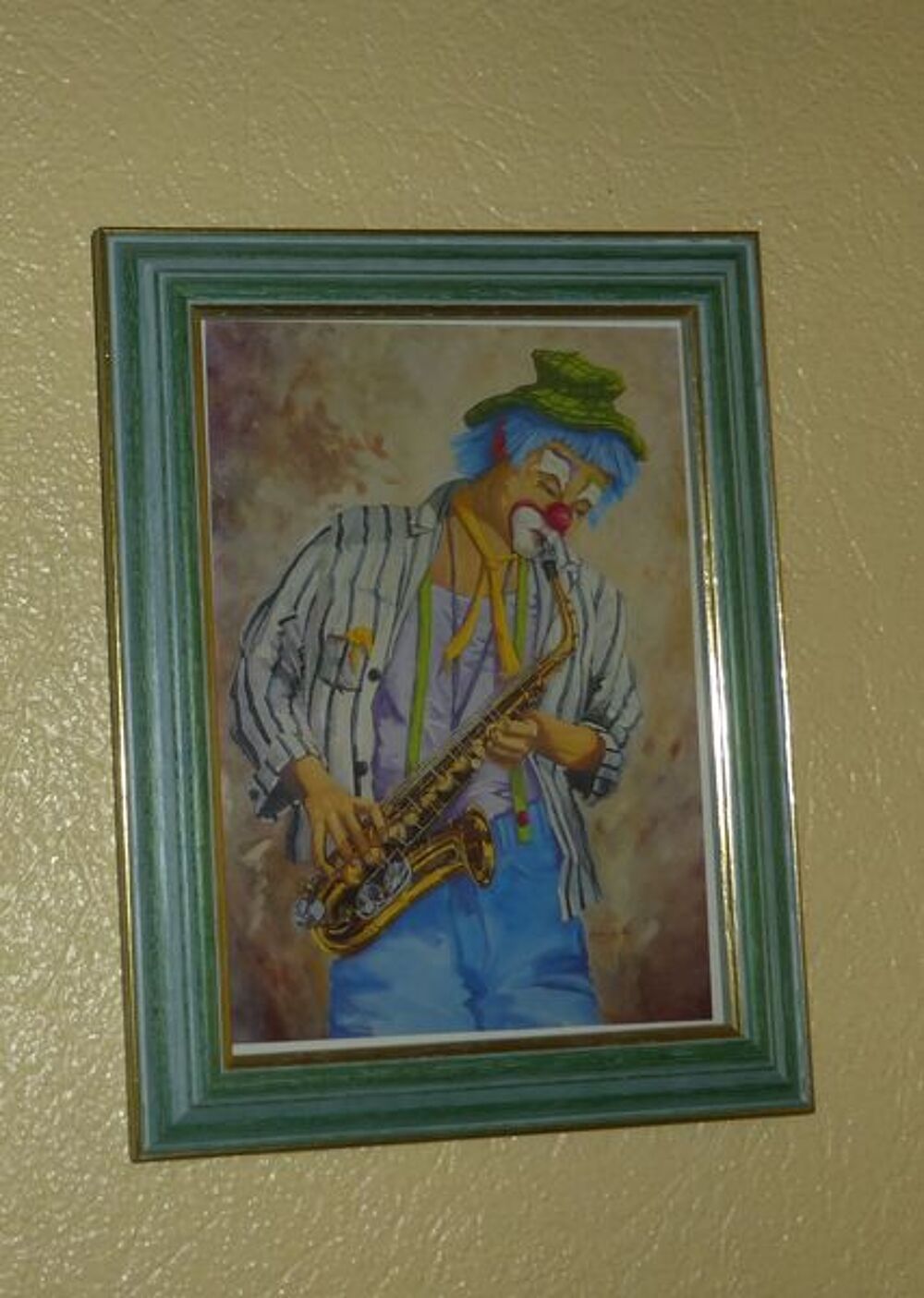 CADRE VERT/DOR&Eacute; 13X18 CLOWN SAXO - neuf Décoration