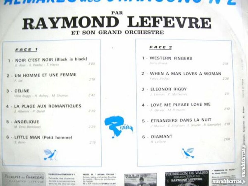 33 TOURS RAYMOND LEFEVRE Palmar&egrave;s des chansons N&deg;2 CD et vinyles
