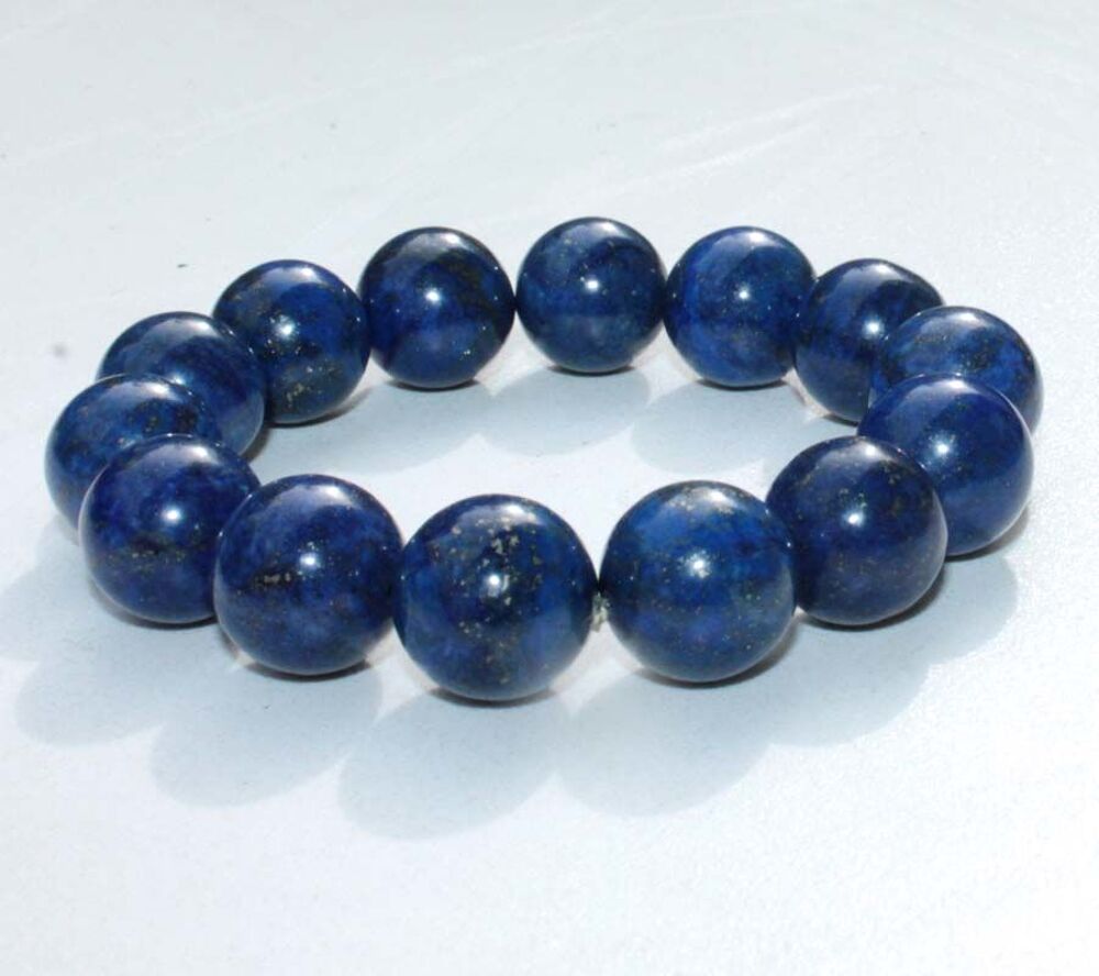BRACELET en LAPIS LAZULI PYRITE OR PERLES 14 mm Bijoux et montres