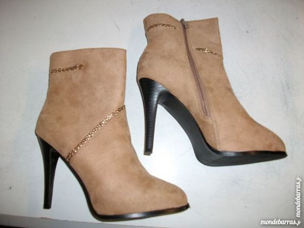 Bottines fourr&eacute;es Beige filamant dor&eacute; -12 cm-pt 39 Chaussures