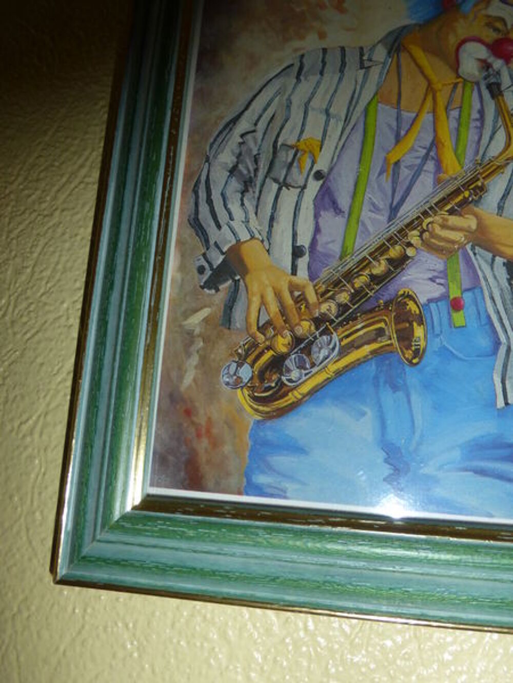 CADRE VERT/DOR&Eacute; 13X18 CLOWN SAXO - neuf Décoration