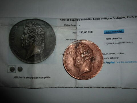 medaille rare LOUIS PHILIPPE BRETAGNE1839 130 Am�lie-les-Bains-Palalda (66)