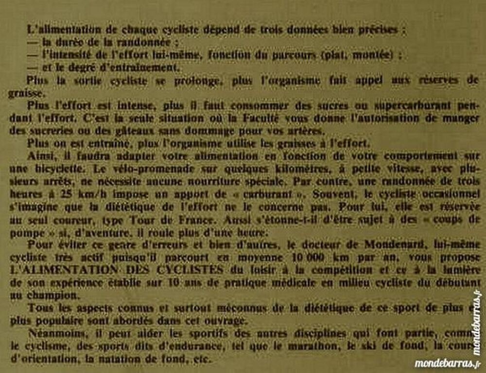 CYCLISME - alimentation - SPORT / prixportcompris Livres et BD