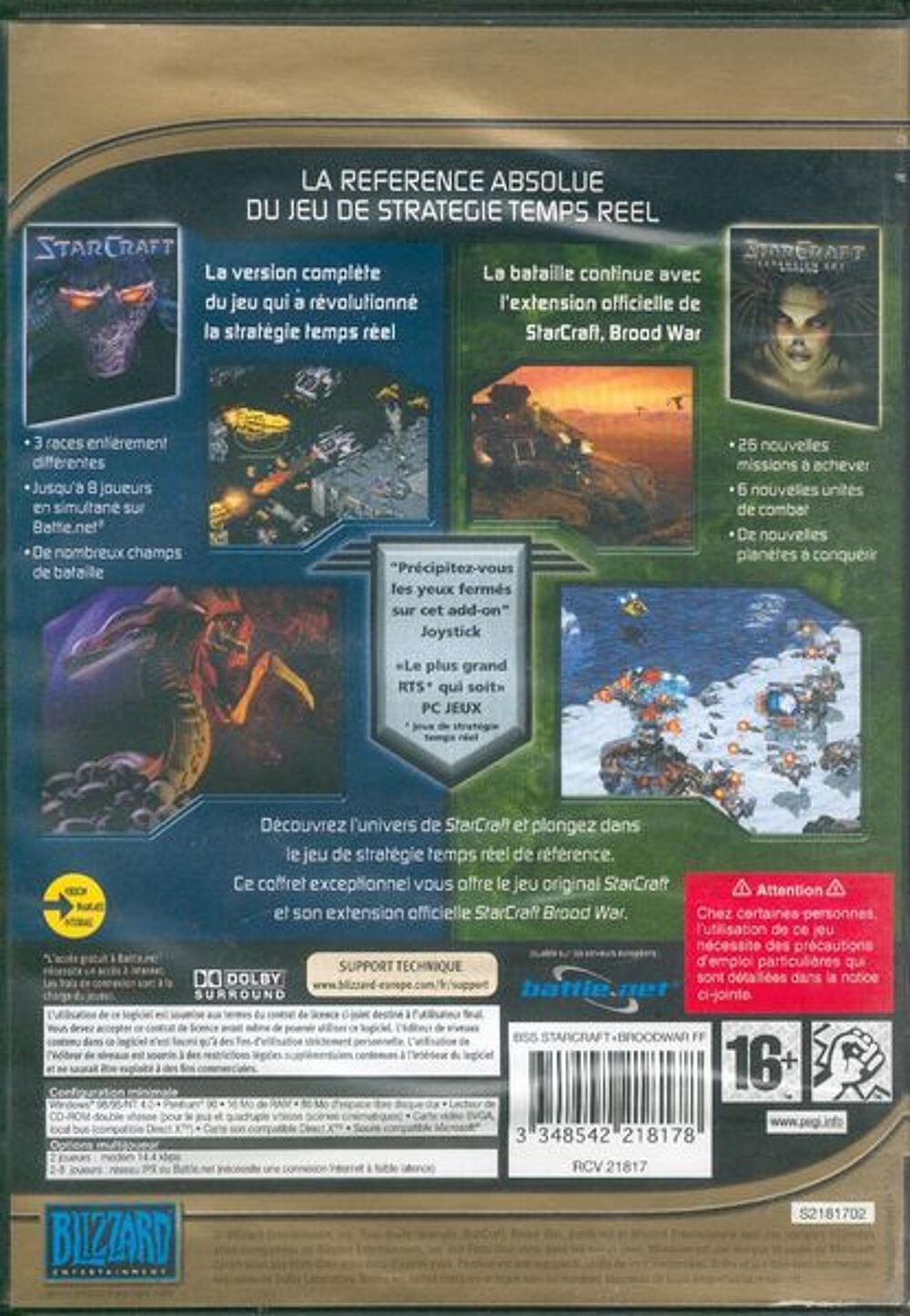 STARCRAFT pour PC -- 16 ans et +
Consoles et jeux vidéos