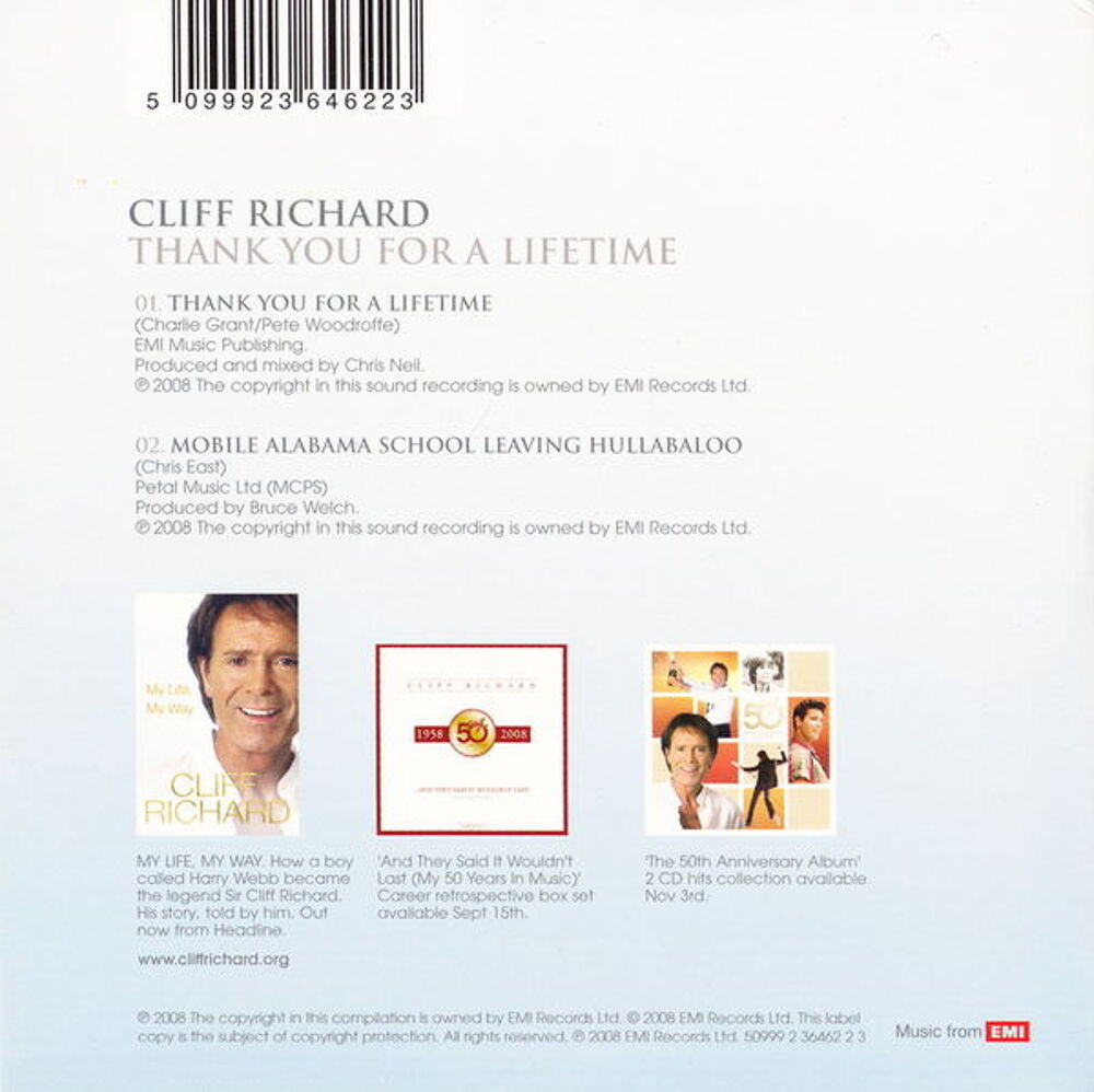 CD Cliff Richard - Thank you for a lifetime
CD et vinyles