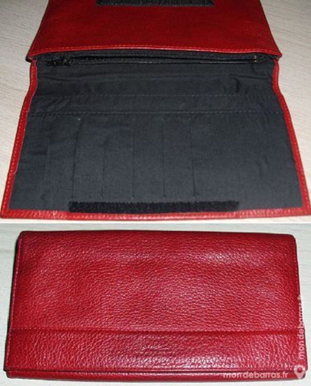VINTAGE * joli portefeuille cuir rouge Maroquinerie