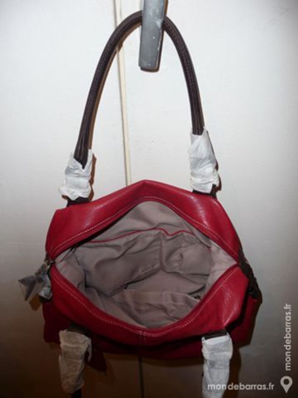 SAC TRAPEZE~ABBACINO~ROUGE &amp; MARRON~2 ANSES+1Band Maroquinerie