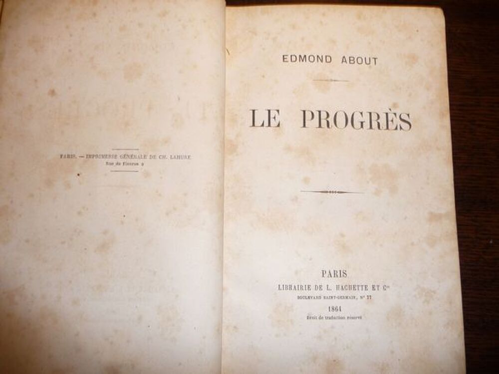 Livre rare le progres edmond about 1864 Livres et BD