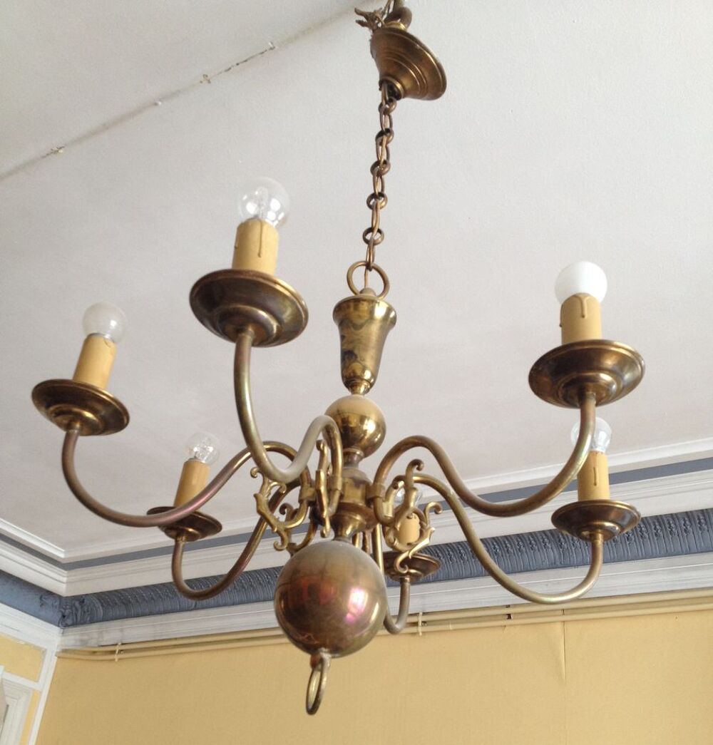 Suspension &eacute;lectrique ancienne, cuivre, diam&egrave;tre 65cm, Electroménager