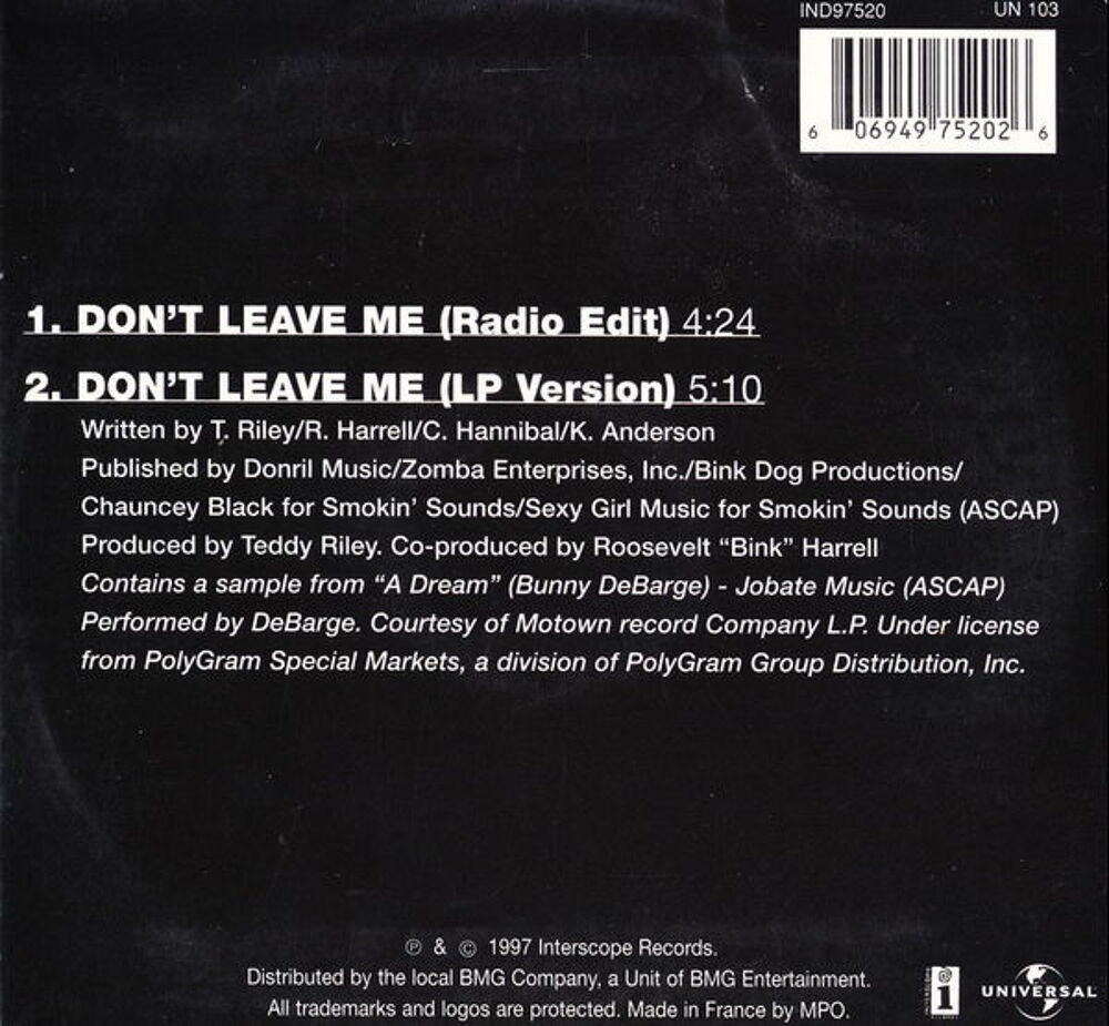 CD Black Street - Don't Leave Me 
CD et vinyles