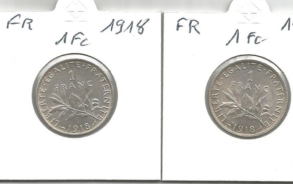 deux pi&egrave;ces argent 1 franc 1918 