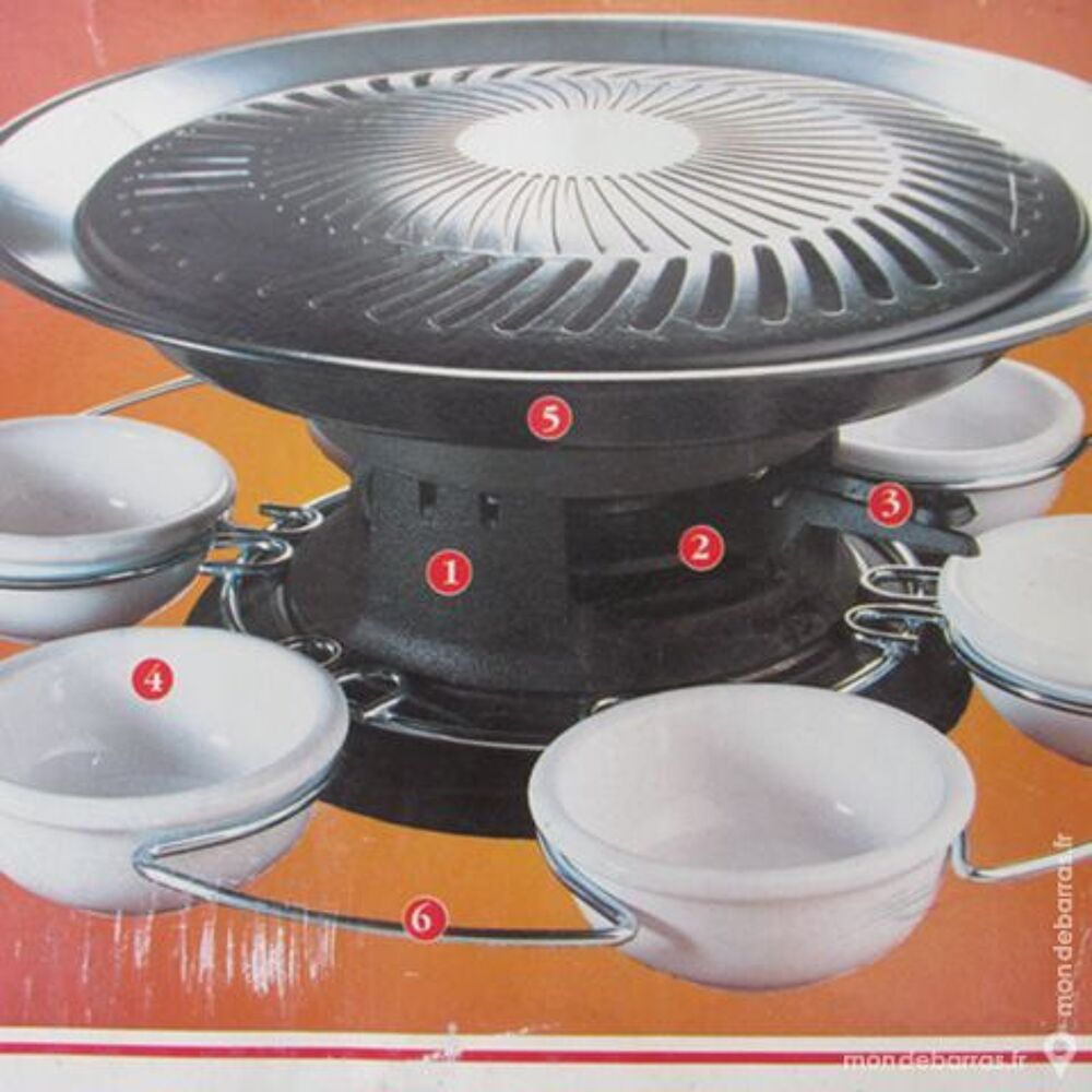 GRILL DE TABLE FONTE tournant + 6 ramequins Electroménager