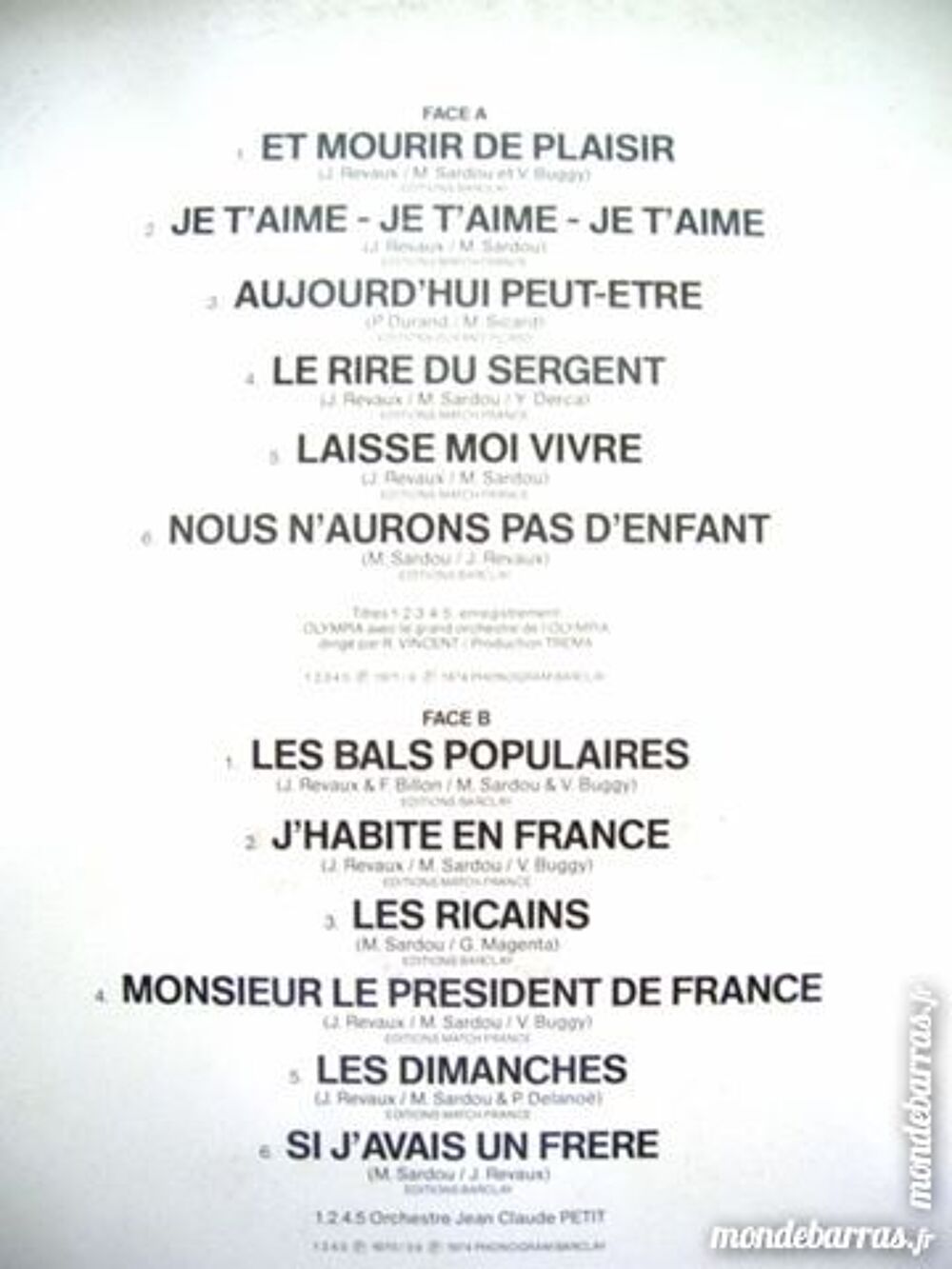 33 TOURS MICHEL SARDOU Programme Plus CD et vinyles