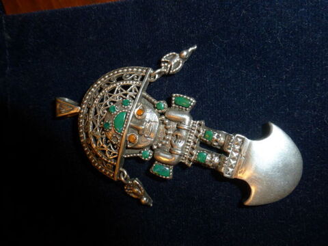 Totem Inca en argent et turquoises 80 Banyuls-sur-Mer (66)