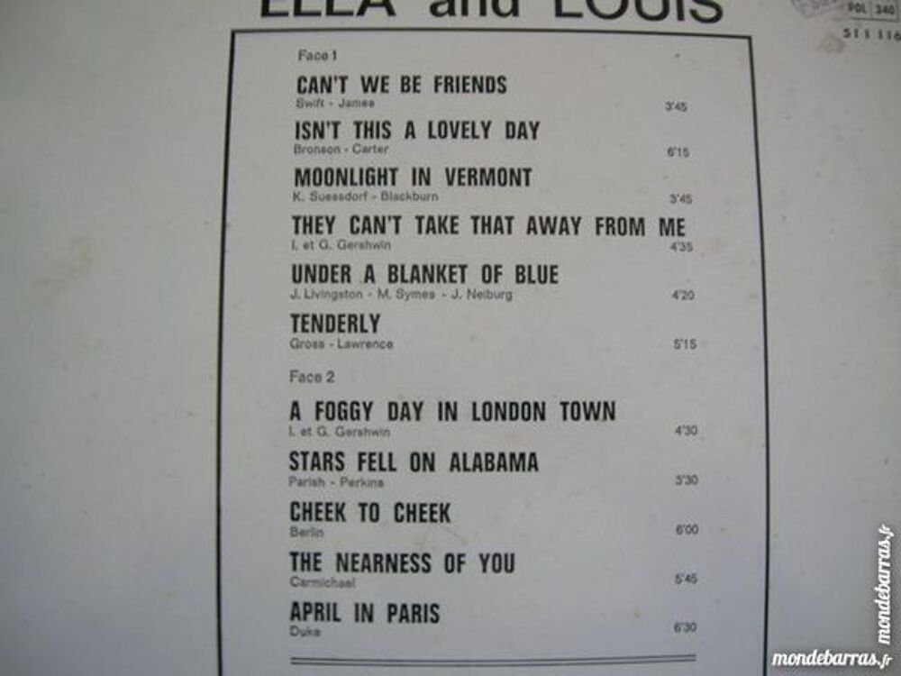 33 TOURS ELLA FITZGERALD AND LOUIS ARMSTRONG CD et vinyles