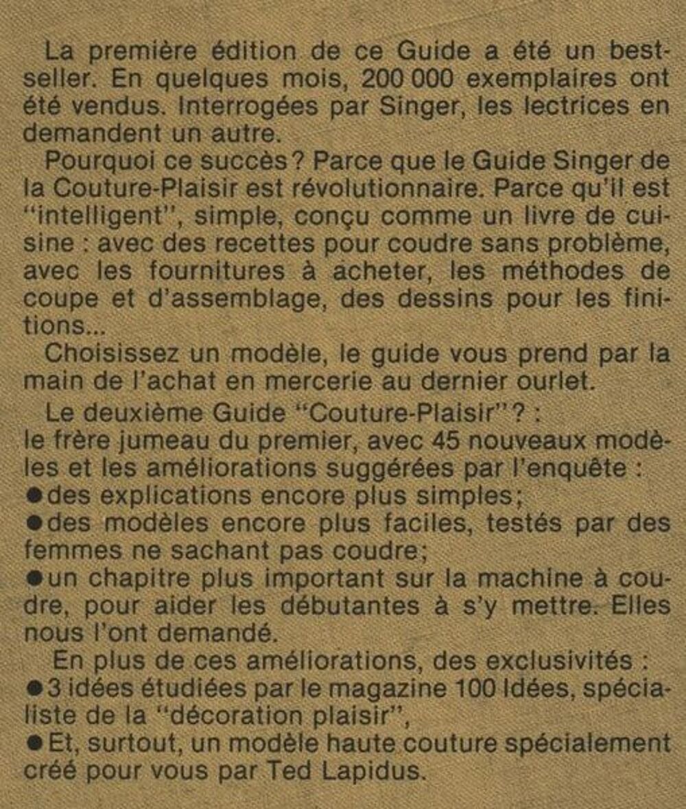 SINGER - la couture plaisir / prixportcompris Livres et BD
