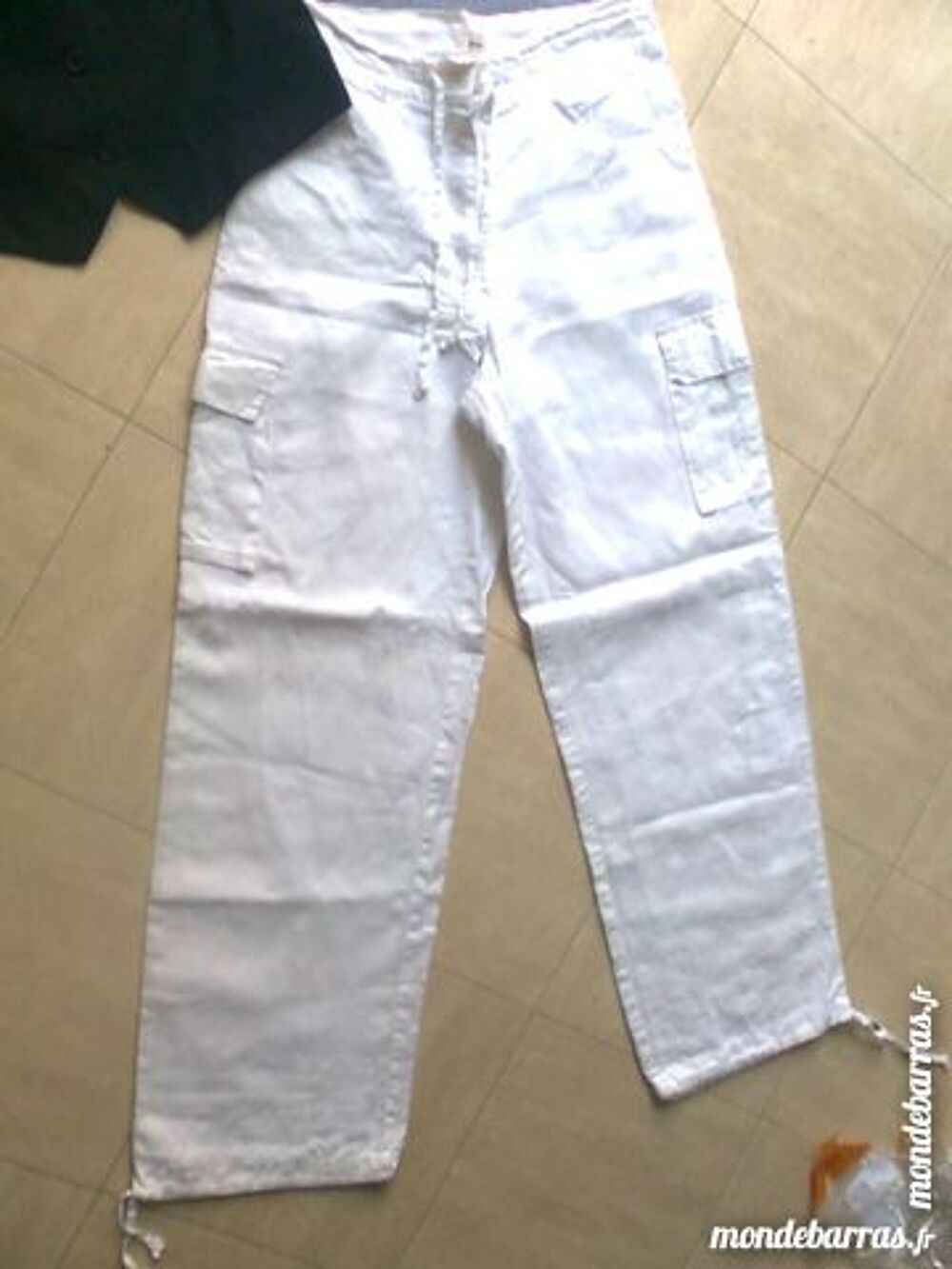 PANTALON lin blanc, GILET noir, d&eacute;b. - 38 - zoe Vêtements