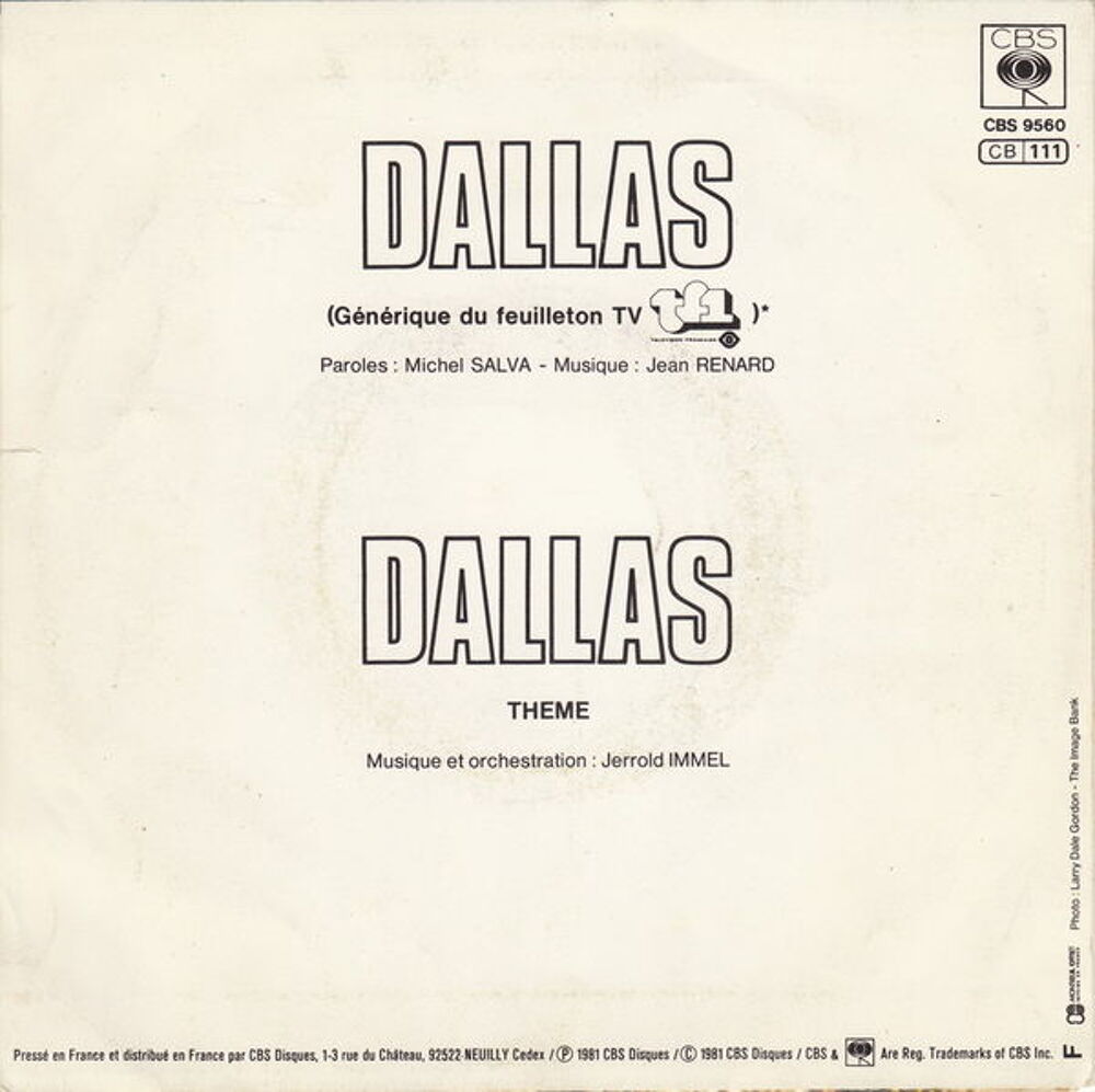 Disque 45 tours Dallas, G&eacute;n&eacute;rique du feuilleton TV
CD et vinyles