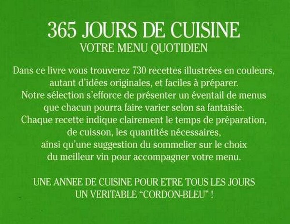 365 JOURS DE CUISINE / prixportcompris Livres et BD