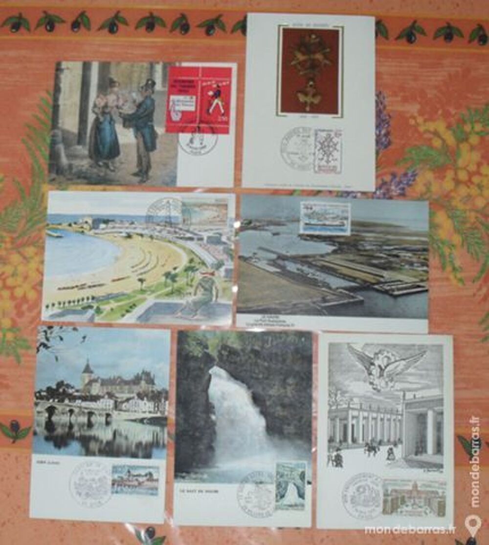 7 cartes postales Premier Jour avec timbre oblit&eacute;r 