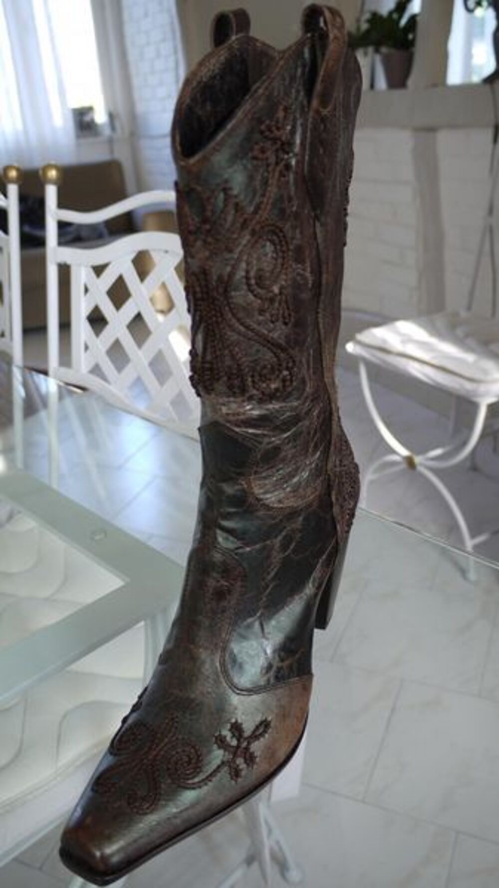Bottes cuir luxe type Santiag Chaussures