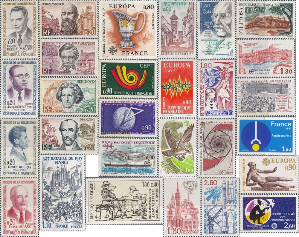 Timbre de collection France en franc 0F20 &agrave; 2F60 NEUF
