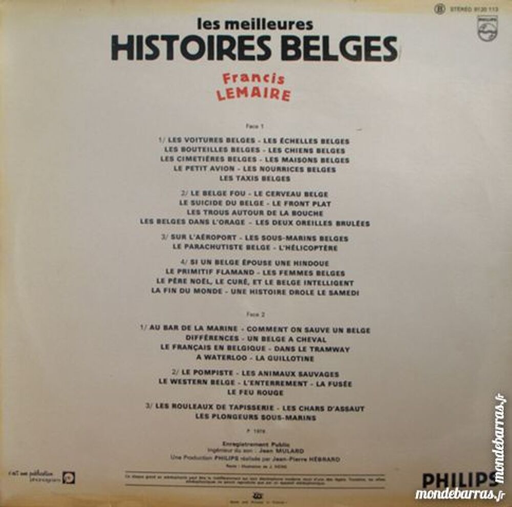 VINYL 33 tours MEILLEURES HISTOIRES BELGES CD et vinyles