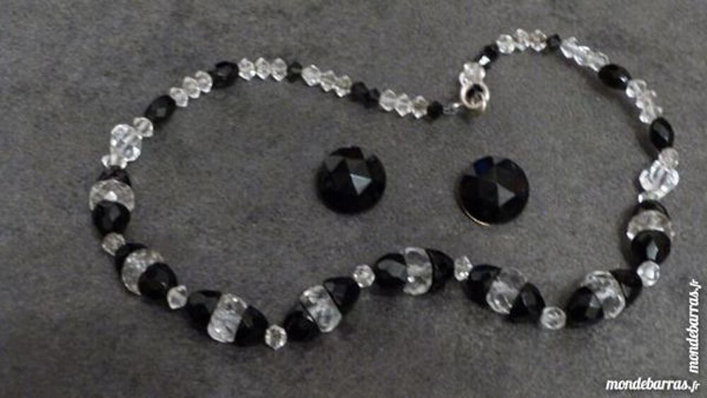 PARURE vintage perles cristal, jais B.O + collier Bijoux et montres
