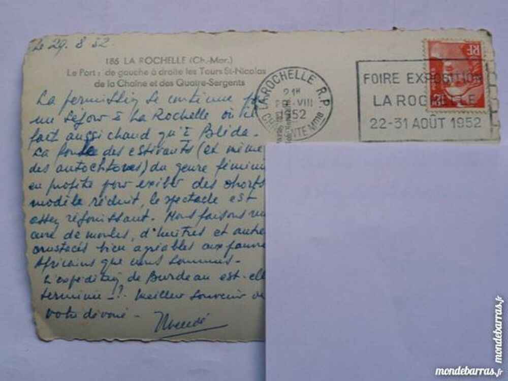 Carte postale La Rochelle N&deg;186 Ann&eacute;e 1952 