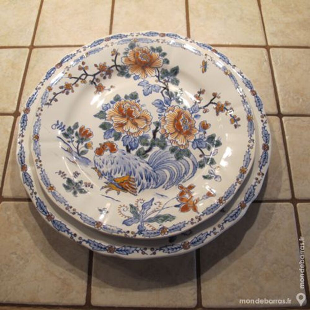 Assiettes fa&icirc;ence de Gien dessin &laquo;au Coq&raquo; Cuisine