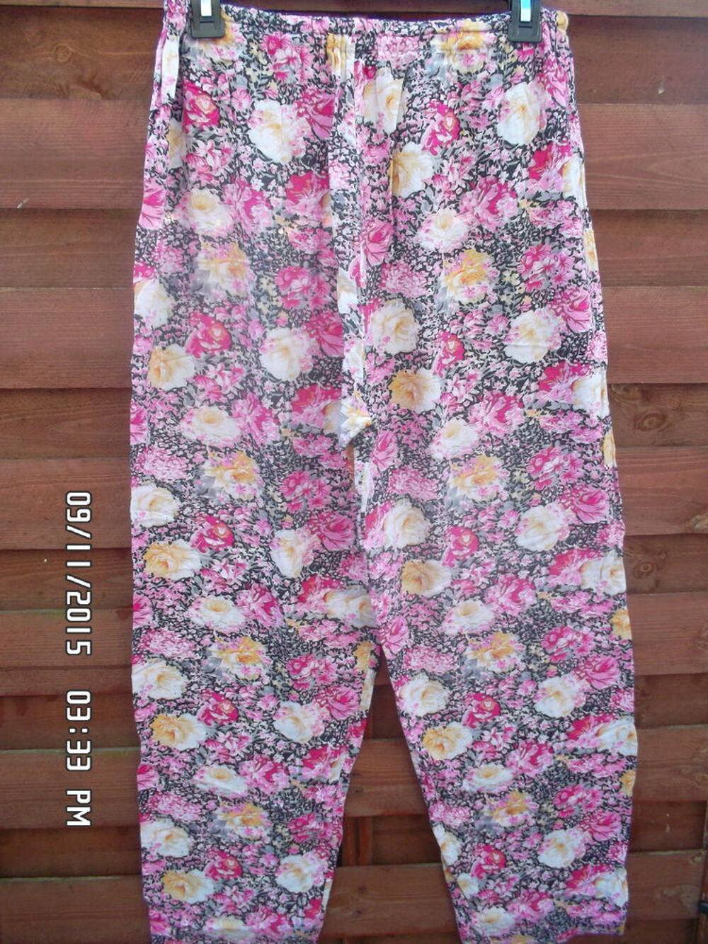 PANTALON DETENTE ROSE A FLEURS T.34-44*3E*KIKI60230 Vêtements