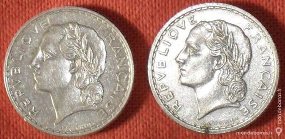 5 Francs de type &laquo;LAVRILLIER&raquo; de 1933 et 1935. 