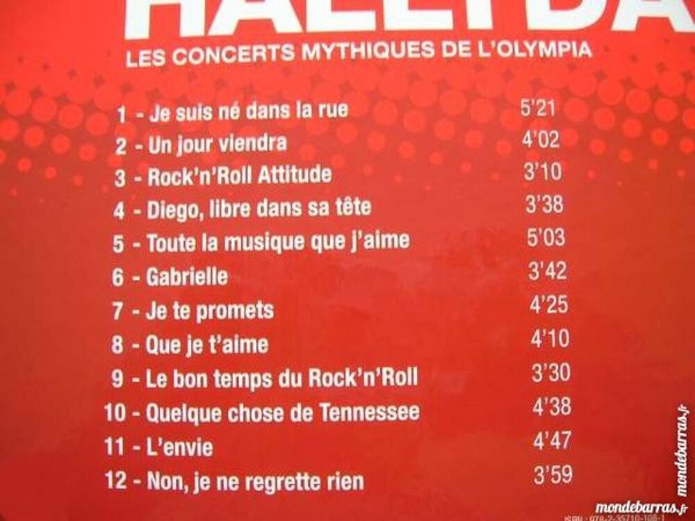 CD LIVRE JOHNNY HALLYDAY Les concerts Olympia Liv CD et vinyles
