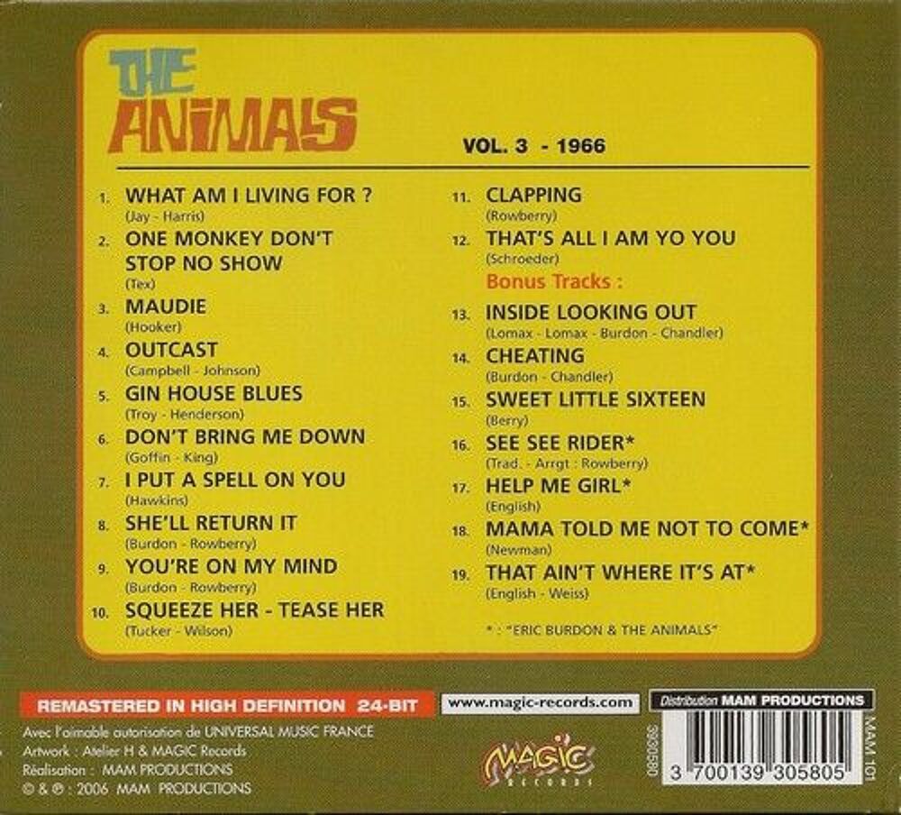 The animals Vol 3 1966 CD et vinyles