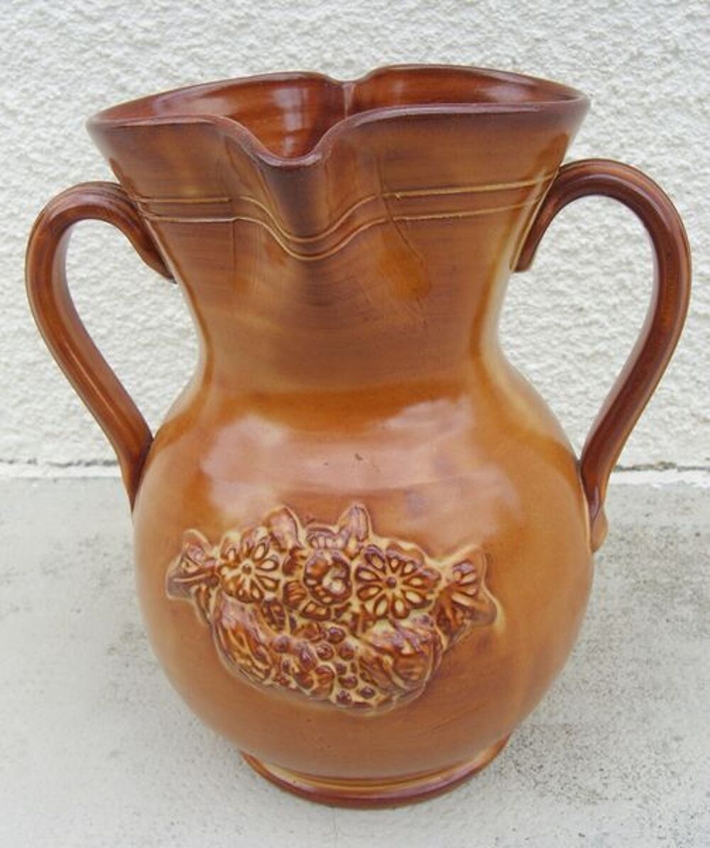Vase gr&egrave;s &eacute;maill&eacute; 27 cm d&eacute;cor relief Décoration