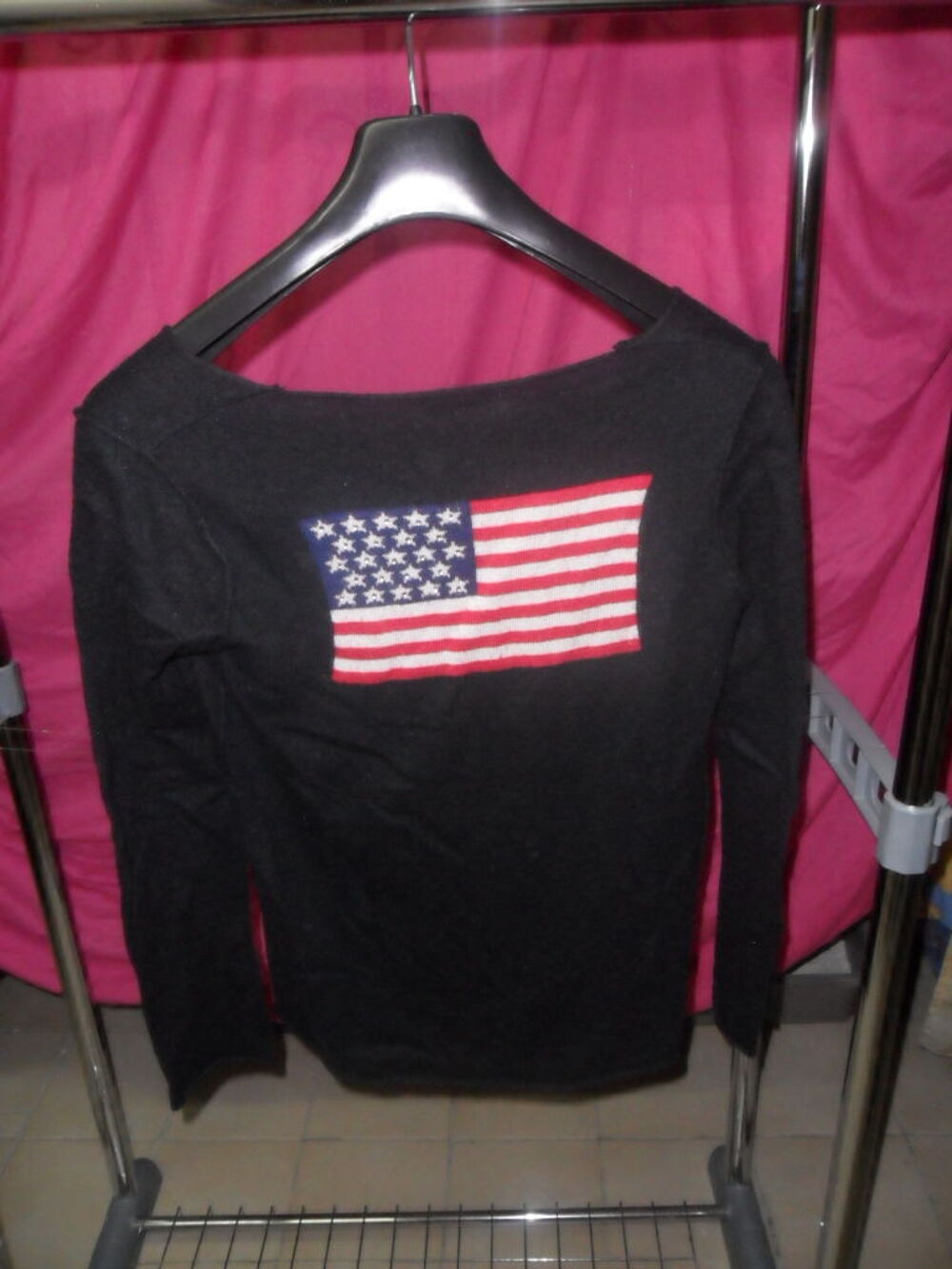 pull noir avec drapeau americain Vtements