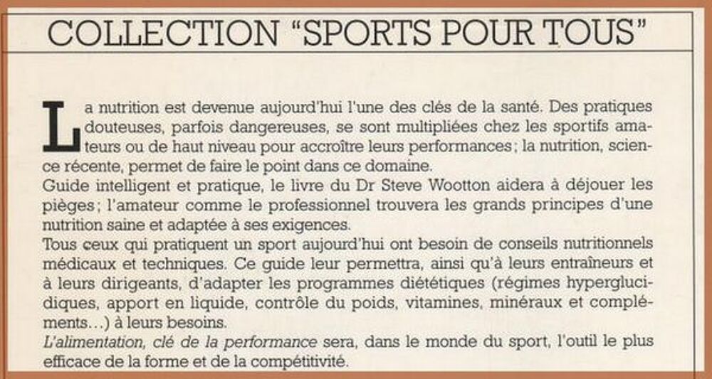 ALIMENTATION, cl&eacute; de la performance / prixportcompris Livres et BD