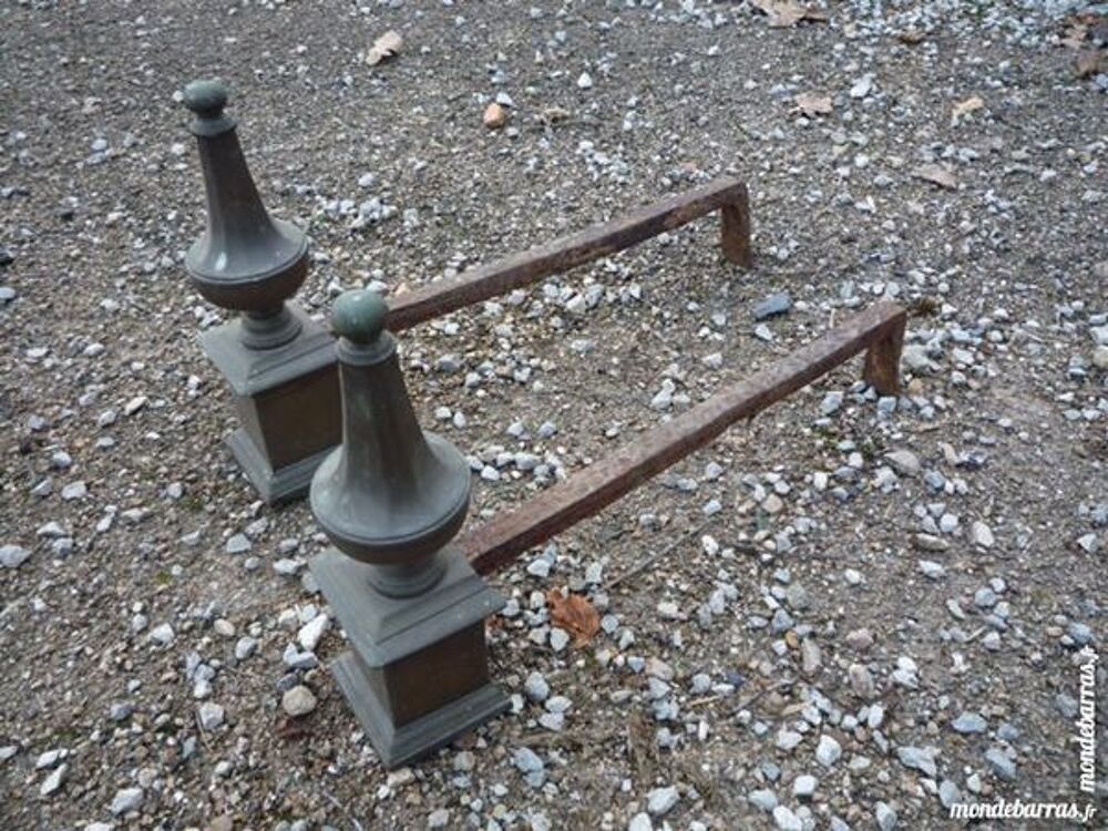 Chenet ancien fer forg&eacute;/bronze/XVIII/chemin&eacute;e 