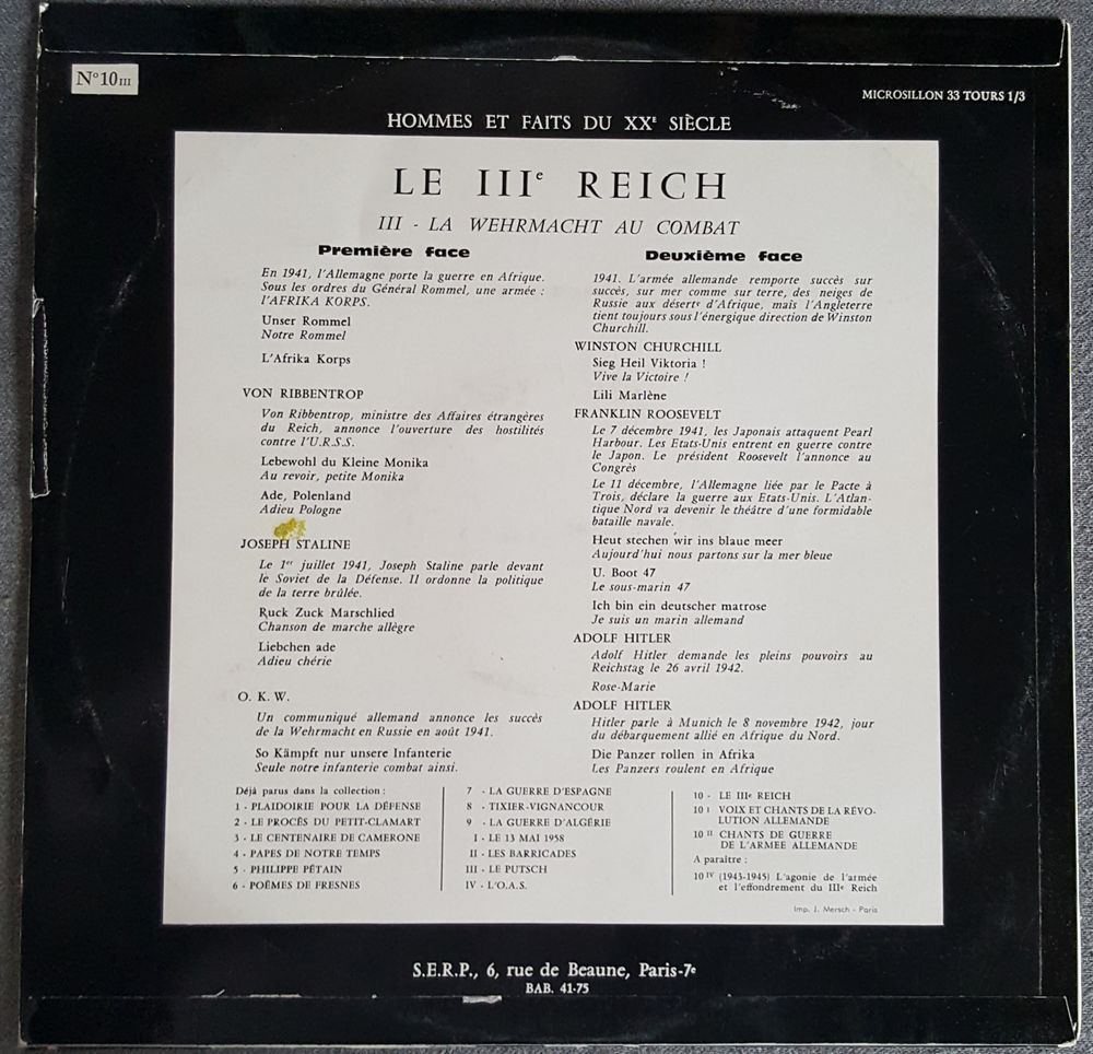 Le III&eacute;m&eacute; Reich "La Wehrmacht au Combat" CD et vinyles