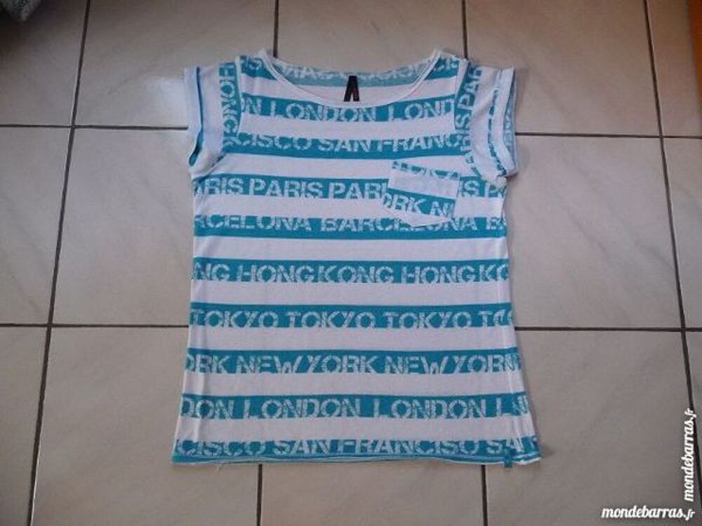 Tee-shirt rayures turquoise/blanc Taille M Vtements