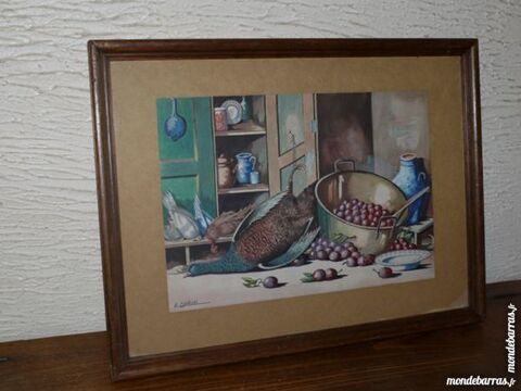 Trs jolie aquarelle de nature morte sous verre 25 Saint-Just-la-Pendue (42)