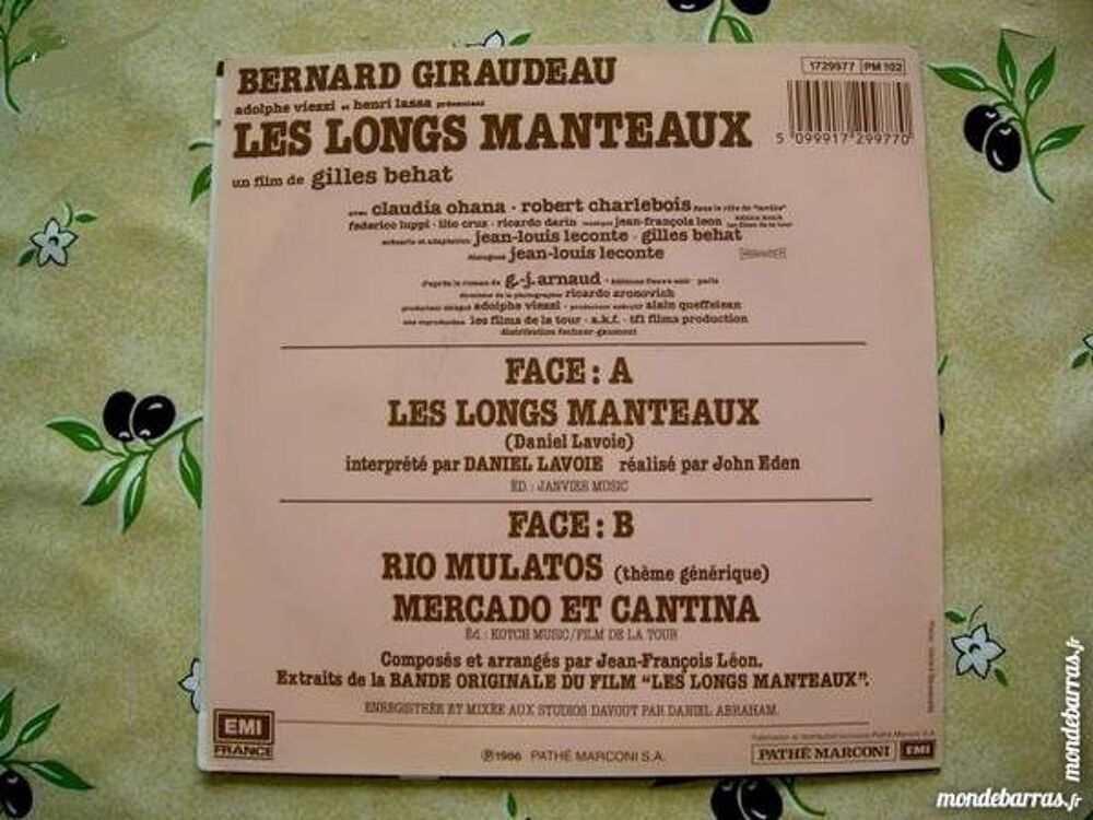 45 TOURS DANIEL LAVOIE Les longs manteaux - BOF CD et vinyles