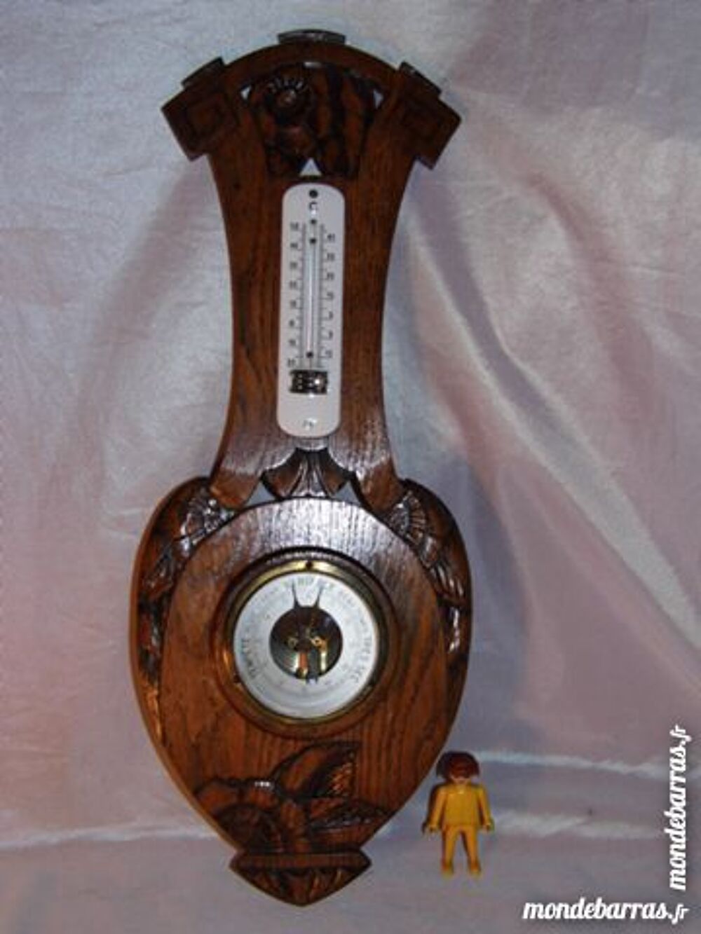 Barom&egrave;tre thermom&egrave;tre ancien art deco &eacute;maill&eacute; bois Décoration