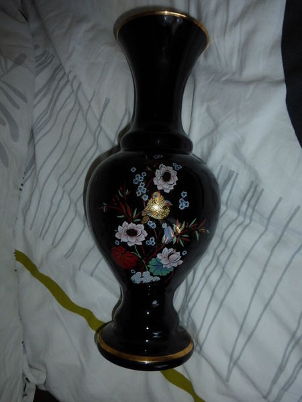 VASE A COL noir fleuri Décoration