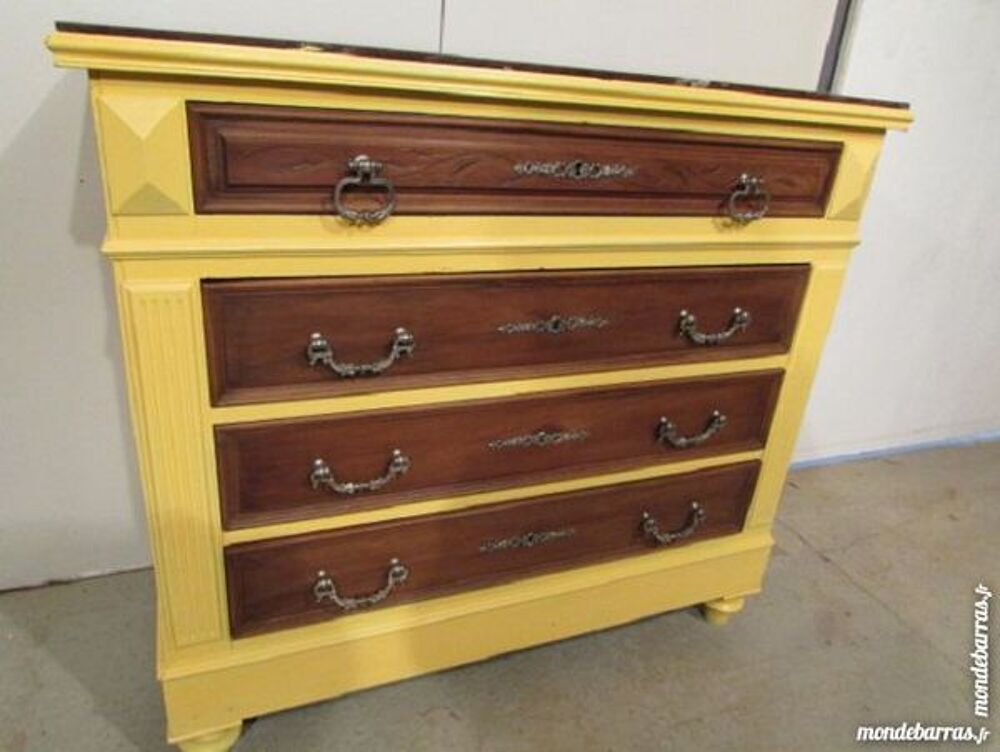 Commode relook&eacute;e jaune et noyer- Livraison Meubles