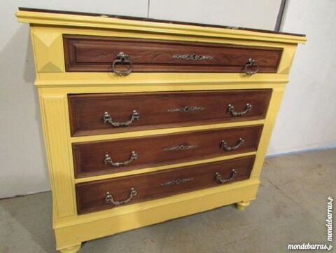 Commode relookée jaune et noyer- Livraison 450 Paris 15 (75)